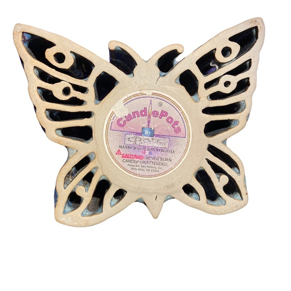 Butterfly Candle Holder Glazed Tan Blue Votive U… - Picture 7 of 7